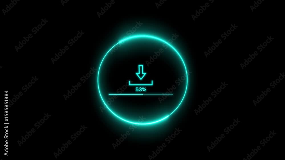 Aufkleber neon download progress circle animation glowing seamless loop digital technology interface. animated