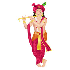 Lord Krishna playing flute vector art and illustration