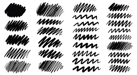 Naklejka premium Collection of hand-drawn black ink strokes, various textures and patterns.