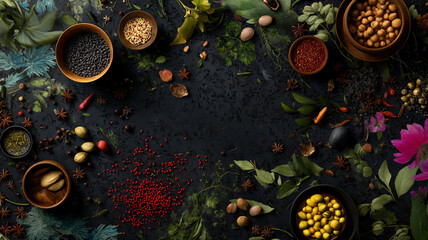 Colorful Assortment of Fresh Vegetables and Ingredients on Rustic Wooden Table