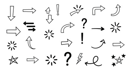 Collection of hand-drawn arrows, symbols, and question marks.