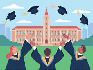 Graduation ceremony students celebrating university college success academic achievement degree completion 100