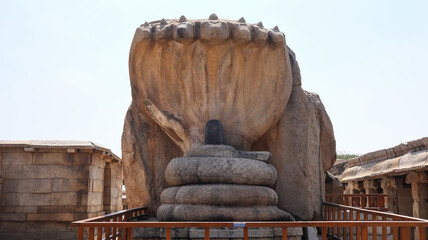 Beautiful Sculpture of Lepakshi Nagalinga, The Shivalinga Here Adorn With Three Coiled and Seven Hooded Naga Prabhavali, the 16th Century Monument, Lepakshi, Andhra Pradesh, India.