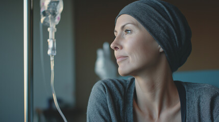 woman in chemotherapy with IV drip, cancer, resilience, treatment, support, fatigue, infusion room,