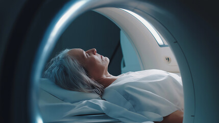 patient lying under MRI scanner, diagnostics, imaging, detection, chronic condition, anxiety, radiology room