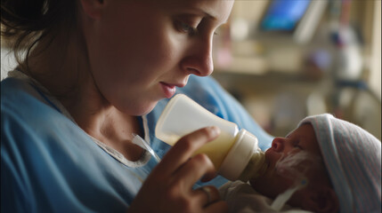mother bottle-feeding baby in NICU, neonatal care, bonding, vulnerability, nutrition, love, NICU