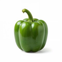 Studio shot of a whole green bell pepper isolated on white background for farm produce, organic market, or recipe illustrations