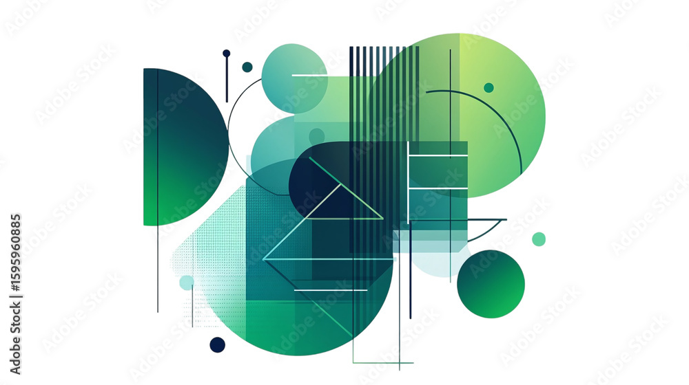 Aufkleber abstract geometric shapes overlapping with vibrant green gradient depicted as a professional infogra