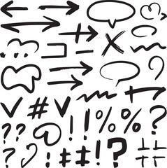 arrow doodles, perfect for adding a playful sketch design to any text or background,A vector illustration featuring cross, right tick arrow