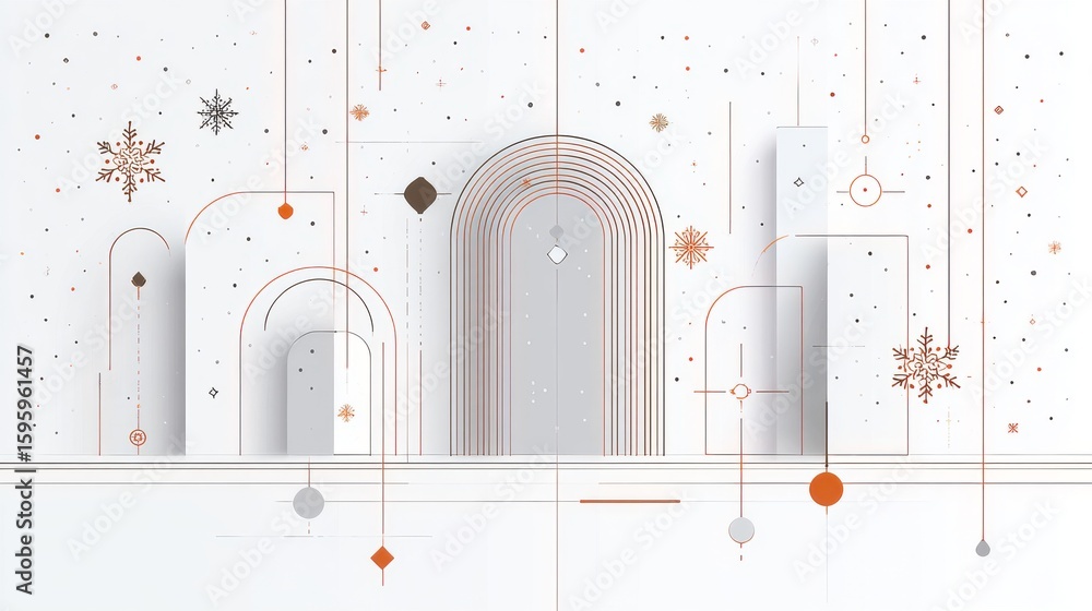 Poster this image features abstract geometric shapes with snowflakes and decorative elements, creating a mo