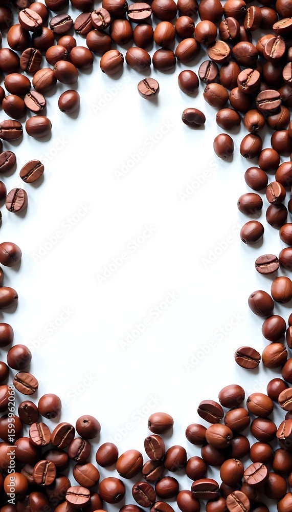 Poster generative ai image: frame of coffee beans surrounding a white space for artistic design