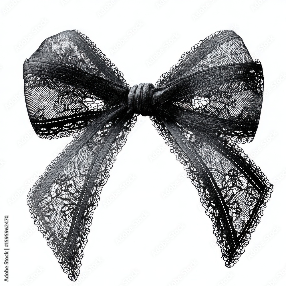Poster a black lace bow featuring intricate patterns, suitable for adding a touch of elegance to various it