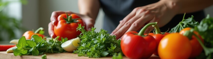 Someone is cutting up some vegetables on a cutting board