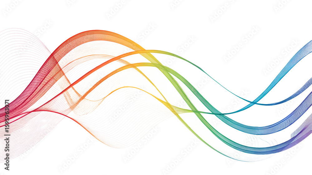 Poster abstract flowing rainbow lines with transparent backdrop for creative designs and presentations on o