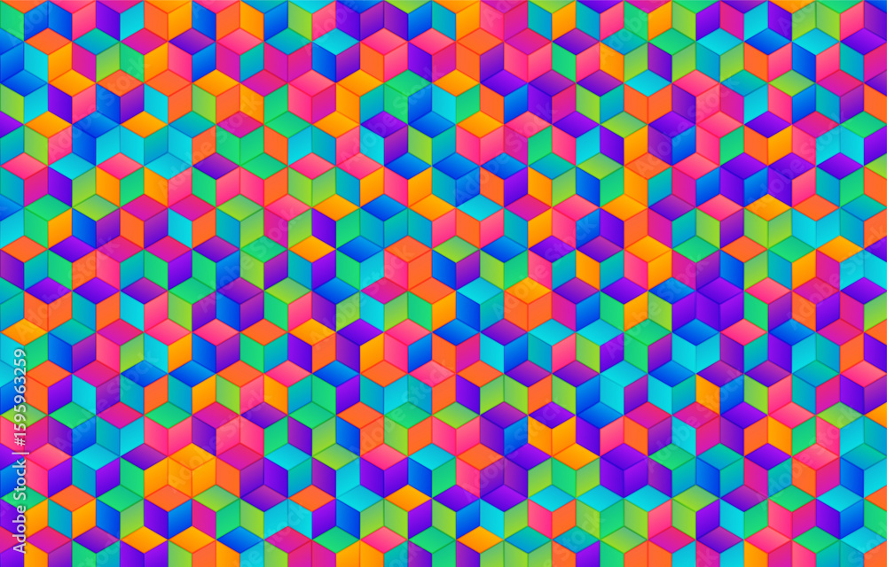 Poster abstract geometric background with colorful isometric blocks
