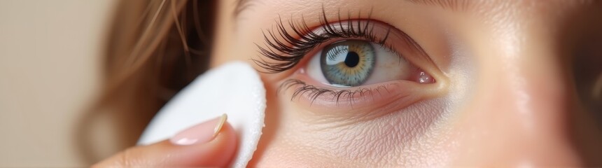 Someone is using a cotton pad to clean their eyes