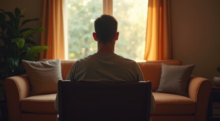 Man sitting in front of a window in a living room