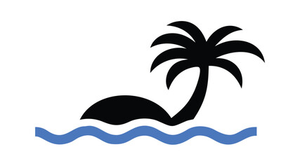 Silhouette of a palm tree with ocean waves in a minimalist style

