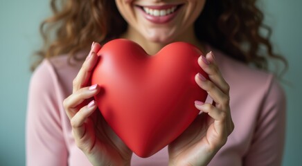 Woman holding a red heart in her hands