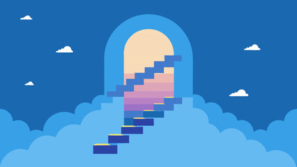 floating staircase in the clouds leading to a glow