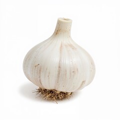 Fototapeta premium Organic garlic bulb fresh from the farm with intact root and dry skin ideal for nutrition blogs, health food ads, and menus