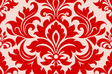 Fototapeta premium Red Floral Damask Pattern On White Background