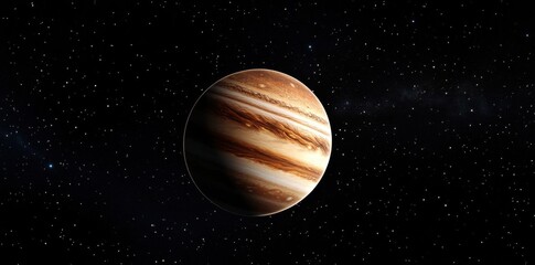 View of A Distant Gas Giant Planet with Stripes & Starry Night