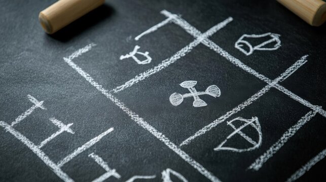 Ancient Game Drawn on Board with Chalk, Fun Leisure & Puzzle Game Concept