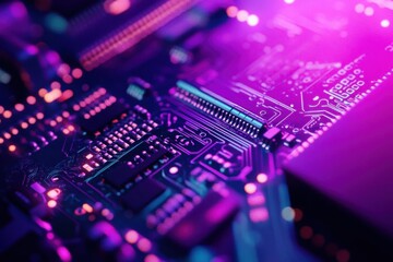 Obraz premium explore advanced motherboard with neon glow and technical circuit design