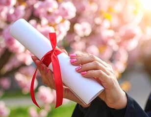 桜舞う喜び：卒業を彩る桜ネイルと証書
