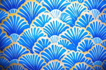 Create an Exotic Pattern with Blue Fans and Golden Outlines for Background