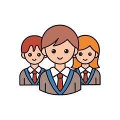 Obraz premium Three Students in Uniform Cartoon Illustration School Children Group