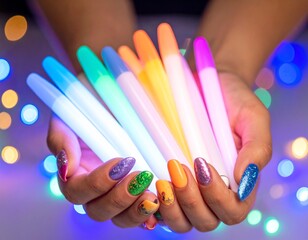 煌めく指先：カラフルな光が彩るフェスティブネイル