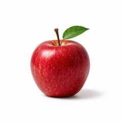 Fresh juicy red apple with shiny peel and green leaf for nutrition ads, fruit labels, or grocery marketing visuals

