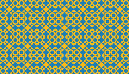 Colorful vintage pattern with concentric loops in blue and yellow