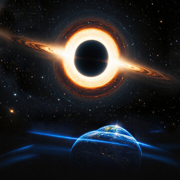 earth in proximity to a glowing black hole