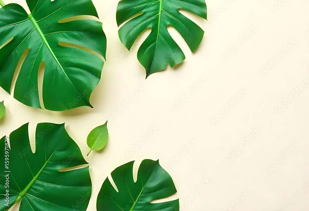 Poster generative ai: exotic monstera leaf composition on creamy background for design concepts