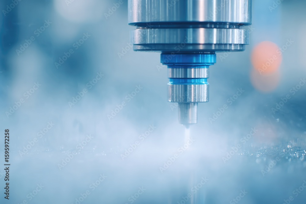 Aufkleber close-up of cooling process on processed parts inside spray chamber with mist particles frozen in ai