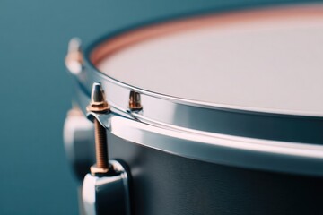 close-up of drum snare head being struck capturing moment of vibration waves under studio lighting