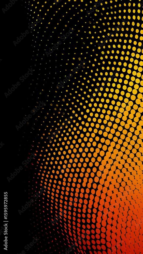 Poster dynamic dot pattern transition showcasing vibrant orange to black gradient colors