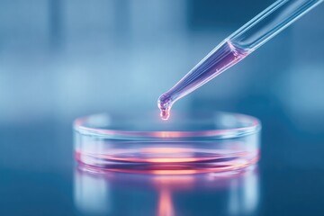 close-up of fluorescent cell tracker dye added to live culture under pipette tip