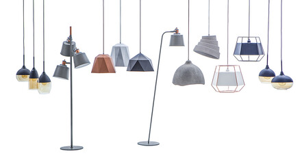 Mixed Lighting - Both Pendant and Floor Lamps Modern Interior Lighting Collection Geometric Formed...