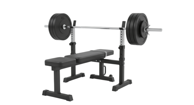 a barbell bench press isolated on a transparent background