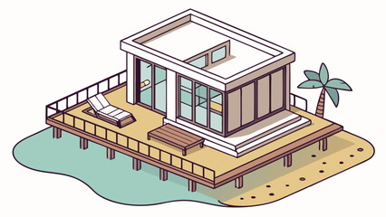 Isometric Illustration of a Luxurious Overwater Bungalow.