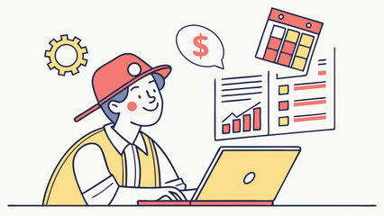 Person Working on Laptop with Financial and Schedule Data.