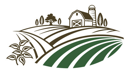 Rustic Farm Scene with Barn Silo and Rolling Fields.