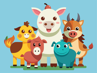 Domestic Animals Vector Flat Illustration