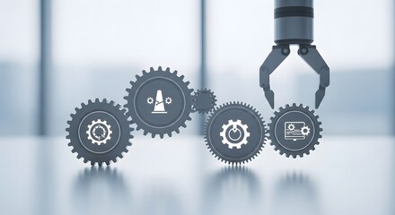 Automated Process Robotic Arm with Gears and Icons for Machine Learning and Automation