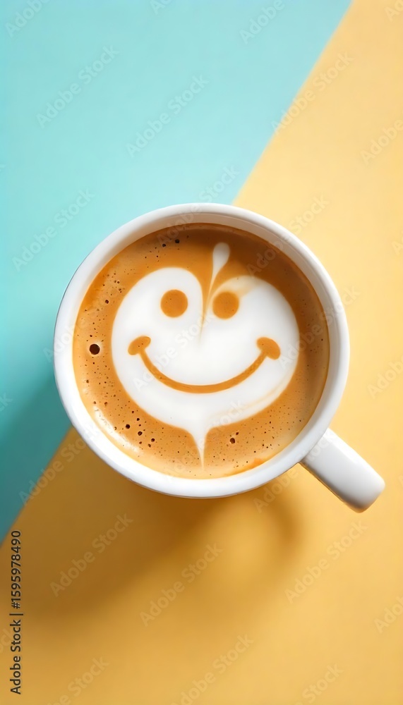 Poster generative ai captivating latte art creation with a cheerful smiley face design depicted in