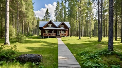 wooden house in the forest 